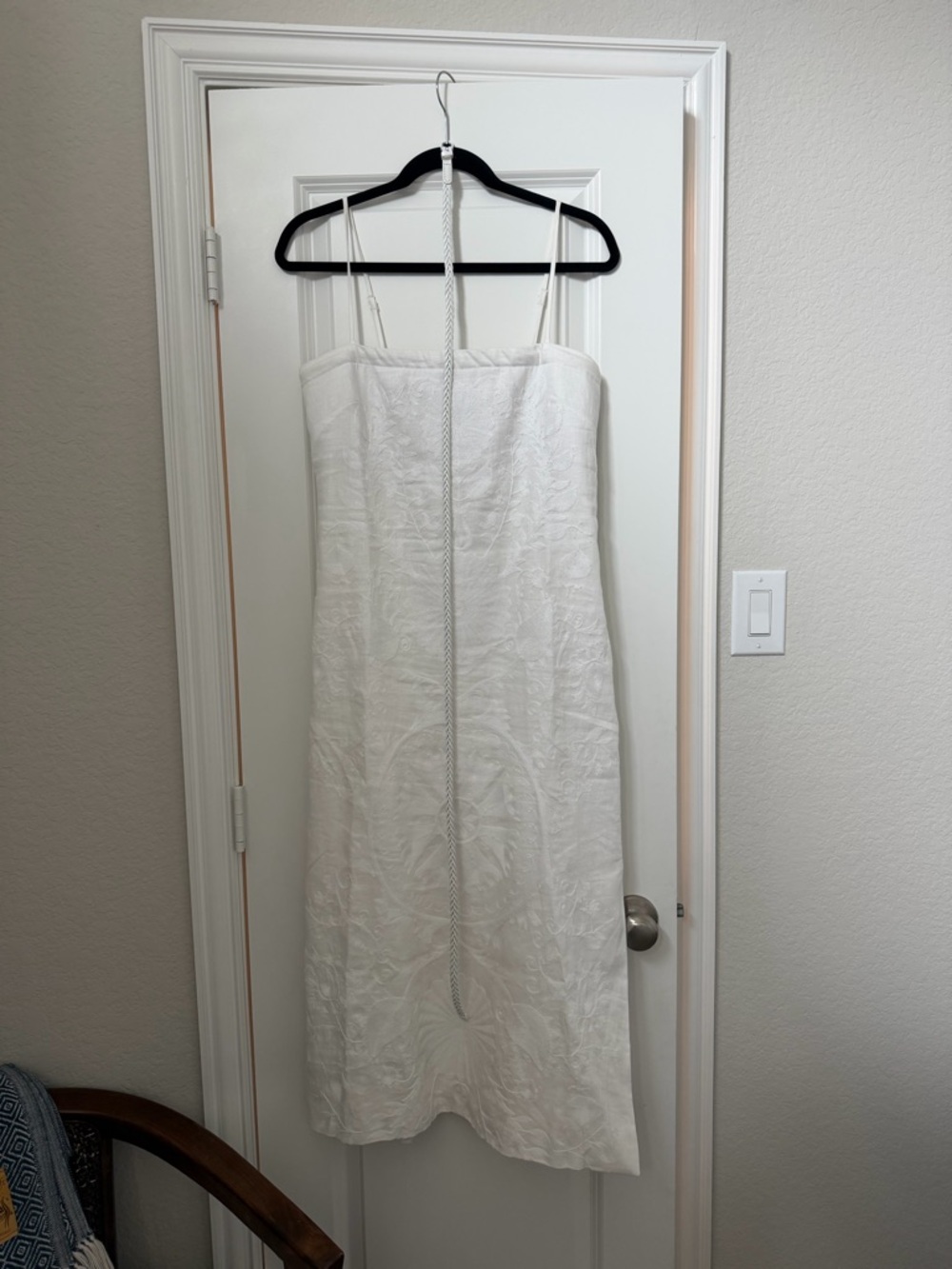 White Strapless Embroidered Midi Dress
